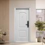 PUERTA EXTERIOR DE SEGURIDAD 13 PASADORES CERRADURA DIGITAL 96 X 213 CM IZQUIERDA BLANCO TIPO MADERA