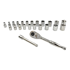 JUEGO DE DADOS Y MATRACA SAE Y MM CUADRO 1/4" METAL 24 PIEZAS