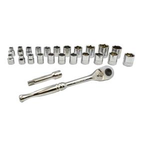 JUEGO DE DADOS Y MATRACA 24 PIEZAS CUADRO 3/8" SAE Y MM ACERO