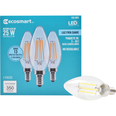 FOCO LED E12 VELA B11 LUZ FRÍA 2.5 W / 25 W 3 PIEZAS