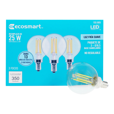 FOCO LED E12 GLOBO G16.5 LUZ FRÍA 2.5 W / 25 W 3 PIEZAS