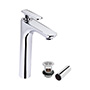 LLAVE PARA LAVABO MONOMANDO CROMO A LAVABO CUELLO ALTO CON CONTRA DE REJILLA
