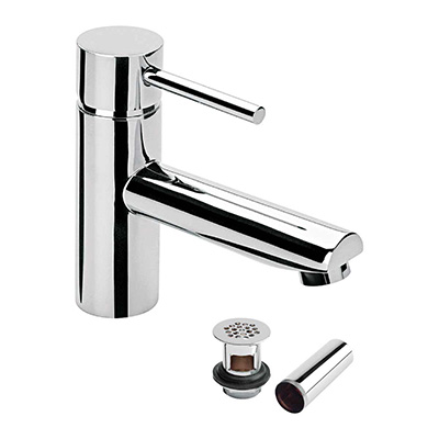 LLAVE PARA LAVABO MONOMANDO CROMO A LAVABO CUELLO BAJO CON CONTRA DE REJILLA