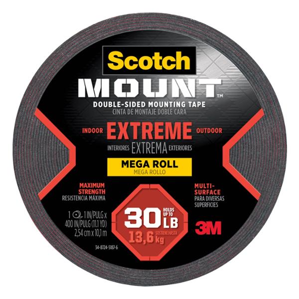 CINTA DOBLE CARA PARA MONTAJE NEGRO 25.4 MM X 10.1 M SOPORTA HASTA 13.6 KG