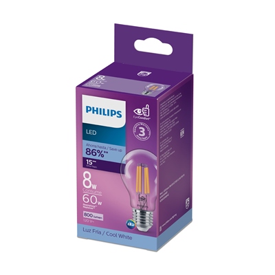 FOCO LED E27 A19 LUZ FRÍA 8 W / 60 W 1 PIEZA