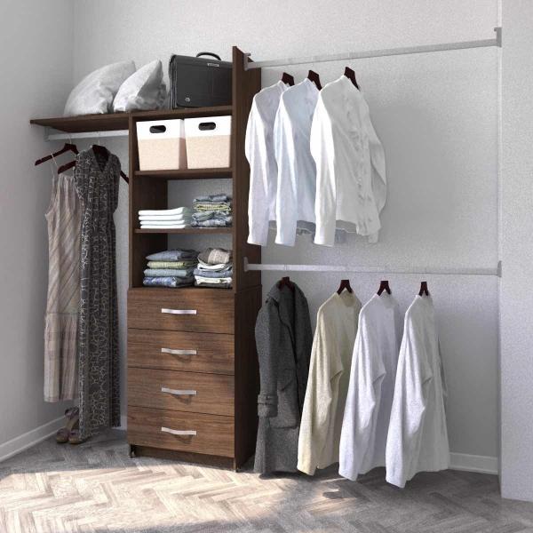 CLÓSET MELAMINA MODULAR 211 X 244 X 211 CM CAFÉ CON 4 CAJONES