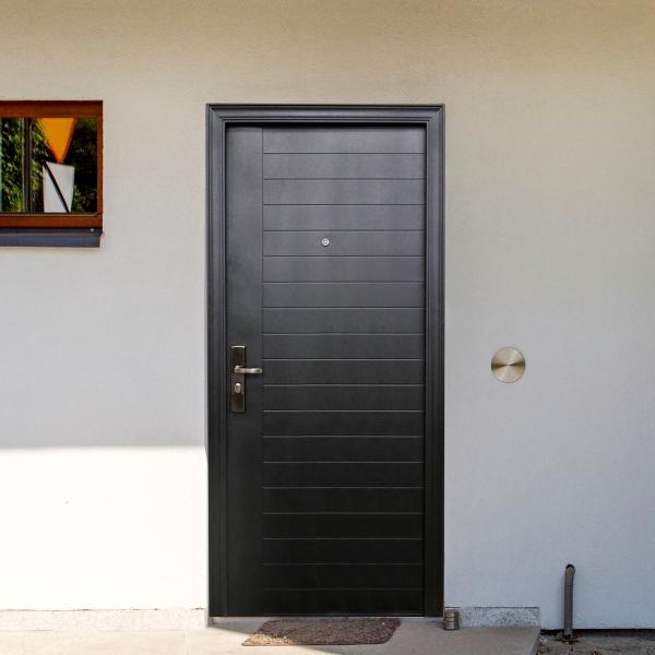 PUERTA EXTERIOR DE SEGURIDAD 11 PASADORES 96 X 213 CM DERECHA NEGRA
