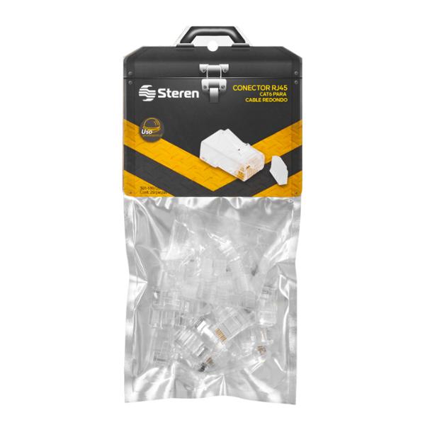 CONECTOR MACHO RJ45 TRANSPARENTE STEREN 20 PIEZAS