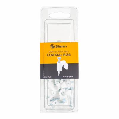 GRAPA BLANCA P/CABLE COAX RG6 C/CLAVO DE 25MM