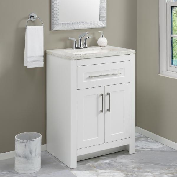 MUEBLE PARA BAÑO DE PISO CLADY 24" BLANCO TERMOFORMADO CON LAVABO SUPERFICIE SÓLIDA SILVER ASH