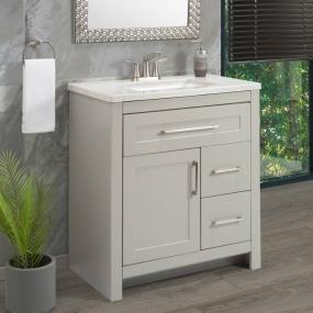 MUEBLE PARA BAÑO A PISO CLADY 30" GRIS HUMO TERMOFORMADO CON LAVABO SUPERFICIE SÓLIDA SILVER ASH