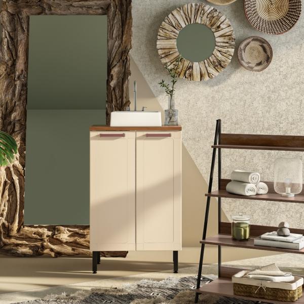 MUEBLE PARA BAÑO DE PISO LONDON 28" ARENA ACERO CON LAVABO