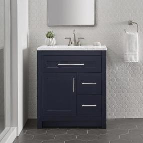 MUEBLE PARA BAÑO DE PISO CLADY 30" AZUL MDF TERMOFORMADO CON LAVABO SUPERFICIE SÓLIDA SILVER ASH