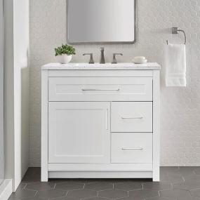 MUEBLE PARA BAÑO DE PISO CLADY 36" BLANCO TERMOFORMADO CON LAVABO SUPERFICIE SÓLIDA SILVER ASH