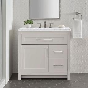 MUEBLE PARA BAÑO DE PISO CLADY 36" GRIS HUMO TERMOFORMADO CON LAVABO SUPERFICIE SÓLIDA SILVER ASH