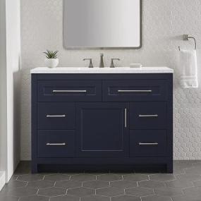 MUEBLE DE BAÑO DE PISO CLADY 48" AZUL MARINO TERMOFORMADO CON LAVABO SUPERFICIE SÓLIDA SILVER ASH