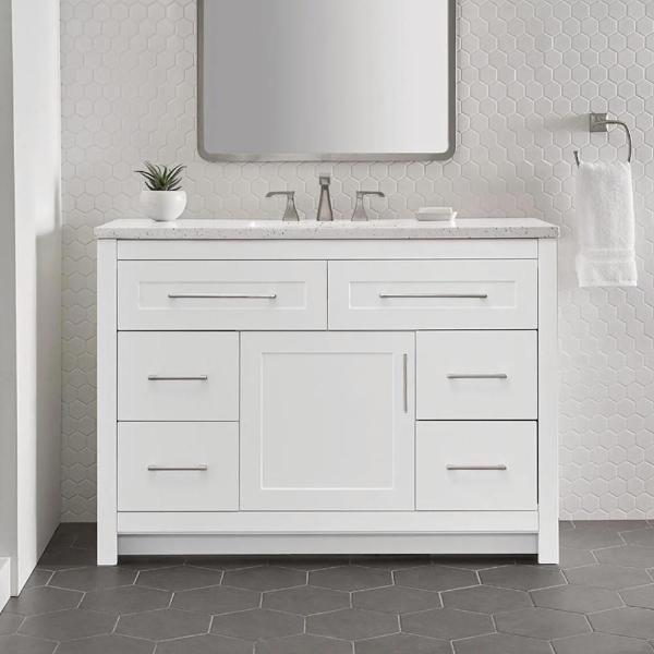 MUEBLE DE BAÑO DE PISO CLADY 48" BLANCO TERMOFORMADO CON LAVABO SUPERFICIE SÓLIDA SILVER ASH
