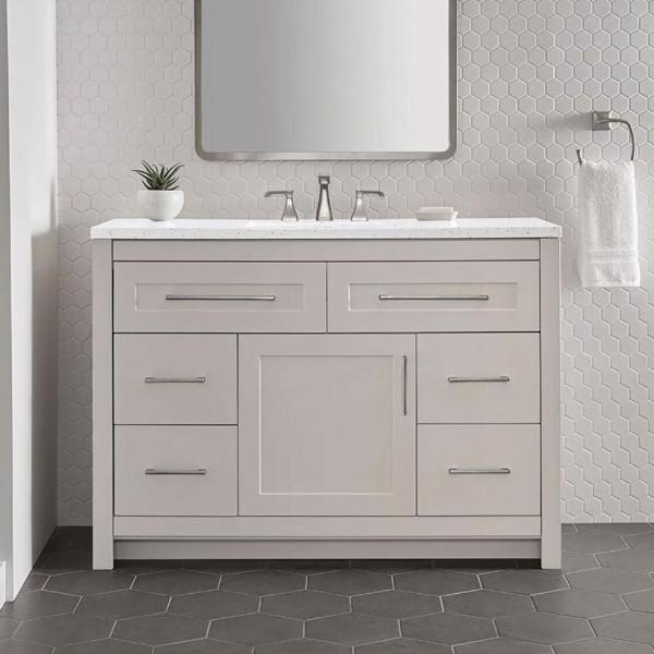 MUEBLE DE BAÑO DE PISO CLADY 48" GRIS HUMO TERMOFORMADO CON LAVABO SUPERFICIE SÓLIDA SILVER ASH