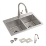 TARJA 2 TINAS ACERO INOXIDABLE SOBREPONER 83.82 X 55.88 CM KIT TODO EN UNO