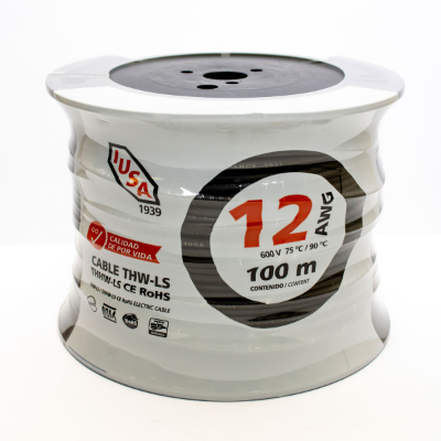 CABLE ELÉCTRICO THHW-LS CALIBRE 12 NEGRO 100M DESLIZABLE
