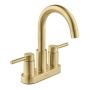 LLAVE PARA LAVABO DUOMANDO 2 MANIJAS DORADO SOBRE CUBIERTA AHORRO DE AGUA
