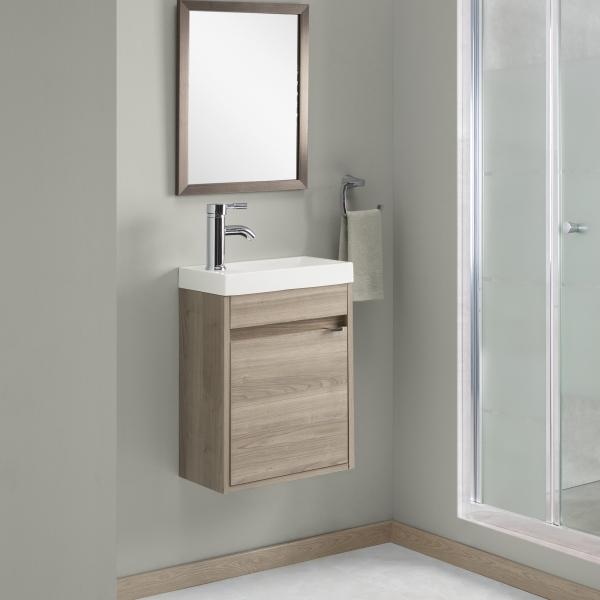 MUEBLE PARA BAÑO DE EMPOTRAR LAPINE 16" OLMO CLARO EN MELAMINA CON LAVABO BLANCO