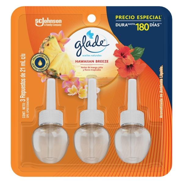 AROMATIZANTE GLADE REPUESTO 3 PACK HAWAIAN BREEZE 63ML