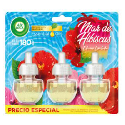 AIR WICK AROMATIZANTE DE AMBIENTE ELÉCTRICO 3 REPUESTOS MAR DE HIBUSCUS 20 ML C/U