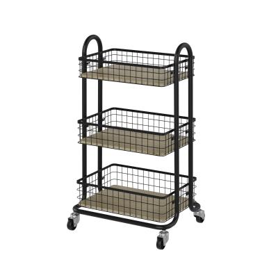 CARRITO ORGANIZADOR ACERO Y MDF 3 NIVELES 45.5 X 35 X 79 CM CON RUEDAS NEGRO