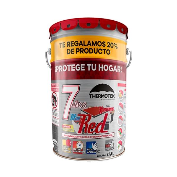 IMPERMEABILIZANTE ACRÍLICO FIBRATADO BLUE RED XTREME 7 AÑOS TERRACOTA 22.8 L