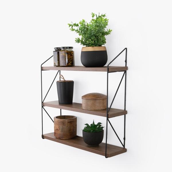 REPISA 3 ENTREPAÑOS COLOR NEGRO / MADERA NOGAL 50X