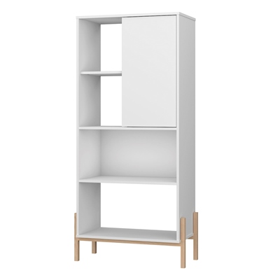 LIBRERO MINIMALISTA BLANCO, MUEBLE ORGANIZADOR CON PUERTA Y ESTANTES