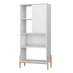 LIBRERO MINIMALISTA BLANCO, MUEBLE ORGANIZADOR CON PUERTA Y ESTANTES