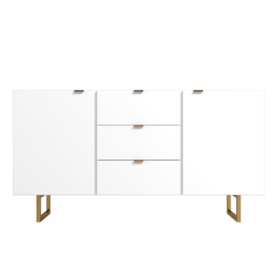 CAJONERA CÓMODA MADERA MDF BLANCA 3 CAJONES MODERNA CON PUERTAS Y PATAS DE METAL