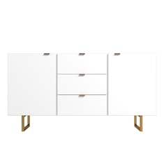 CAJONERA CÓMODA MADERA MDF BLANCA 3 CAJONES MODERNA CON PUERTAS Y PATAS DE METAL