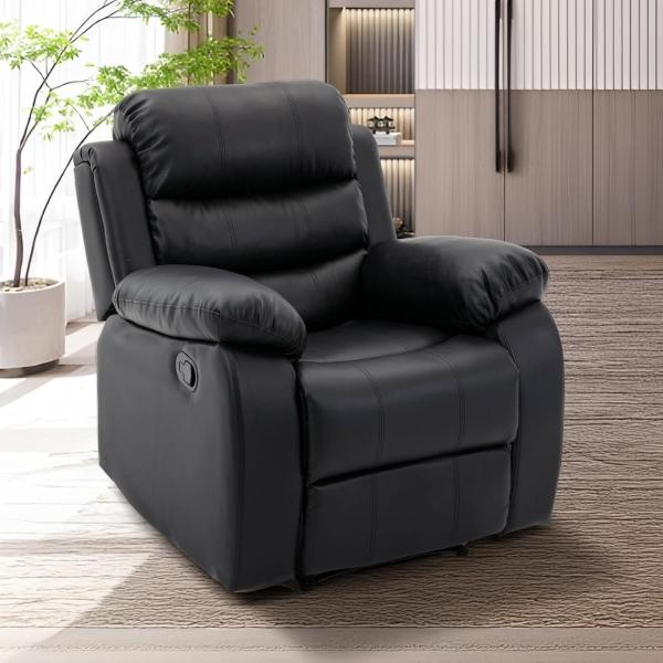 SILLON REPOSET RECLINABLE INDIVIDUAL, TAPIZADO EN SIMIL CUERO COLOR NEGRO
