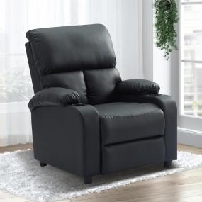 SILLON RECLINABLE 1 CUERPO, SILLON REPOSET PUSHBACK TAPIZADO EN SIMIL CUERO, COLOR NEGRO