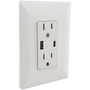 CONTACTO DÚPLEX CON TOMA DE CARGA USB TIPO A Y TIPO C CON PLACA DE PARED BLANCO