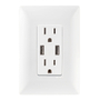 CONTACTO DÚPLEX CON 2 TOMAS DE CARGA USB TIPO A Y PLACA DE PARED BLANCO