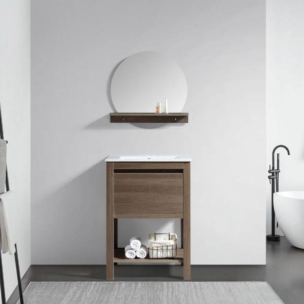MUEBLE PARA BAÑO DE PISO MANHATTAN 24" CAFÉ PVC CON ESPEJO Y LAVABO