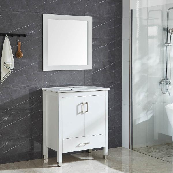 MUEBLE PARA BAÑO DE PISO GUADIANA 24" BLANCO PVC CON ESPEJO Y LAVABO
