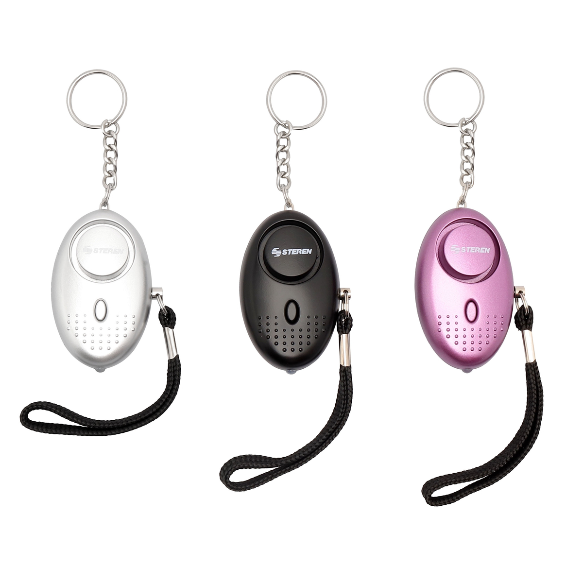ALARMA DE SEGURIDAD PERSONAL 6.8 X 4.4 X 2.2. CM DISPONIBLE EN 3 COLORES DIFERENTES