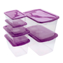 SET 6 CAJAS ORGANIZADORAS TRANSPARENTE 302, 61, 15, 11 L PLÁSTICO TAPA MORADA APILABLE