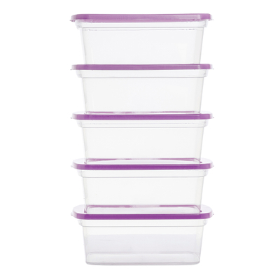 SET 5 CAJAS ORGANIZADORAS TRANSPARENTE 11 L PLÁSTICO TAPA MORADA APILABLE