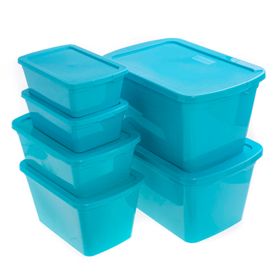 SET 6 CAJAS ORGANIZADORAS SÓLIDAS 302, 61, 15, 11 L PLÁSTICO AZUL APILABLE