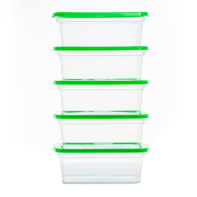 SET 5 CAJAS ORGANIZADORAS TRANSPARENTE 11 L PLÁSTICO TAPA VERDE APILABLE