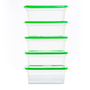 SET 5 CAJAS ORGANIZADORAS TRANSPARENTE 11 L PLÁSTICO TAPA VERDE APILABLE