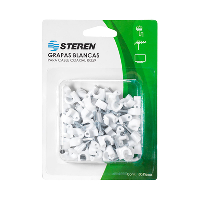 GRAPA PARA CABLE COAXIAL DE PLÁSTICO CON CLAVO PARA RG59 BLANCO 100 PIEZAS