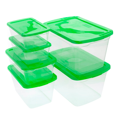 SET 6 CAJAS ORGANIZADORAS TRANSPARENTE 6 11 15 Y 30 L PLÁSTICO TAPA VERDE APILABLE