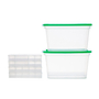 SET 6 CAJAS ORGANIZADORAS TRANSPARENTE 15 L PLÁSTICO TAPA VERDE APILABLE Y 4 C/DIVISIONES